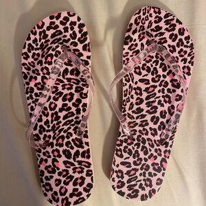 Y2K Pink Leopard Print Glitter Flip Flops
